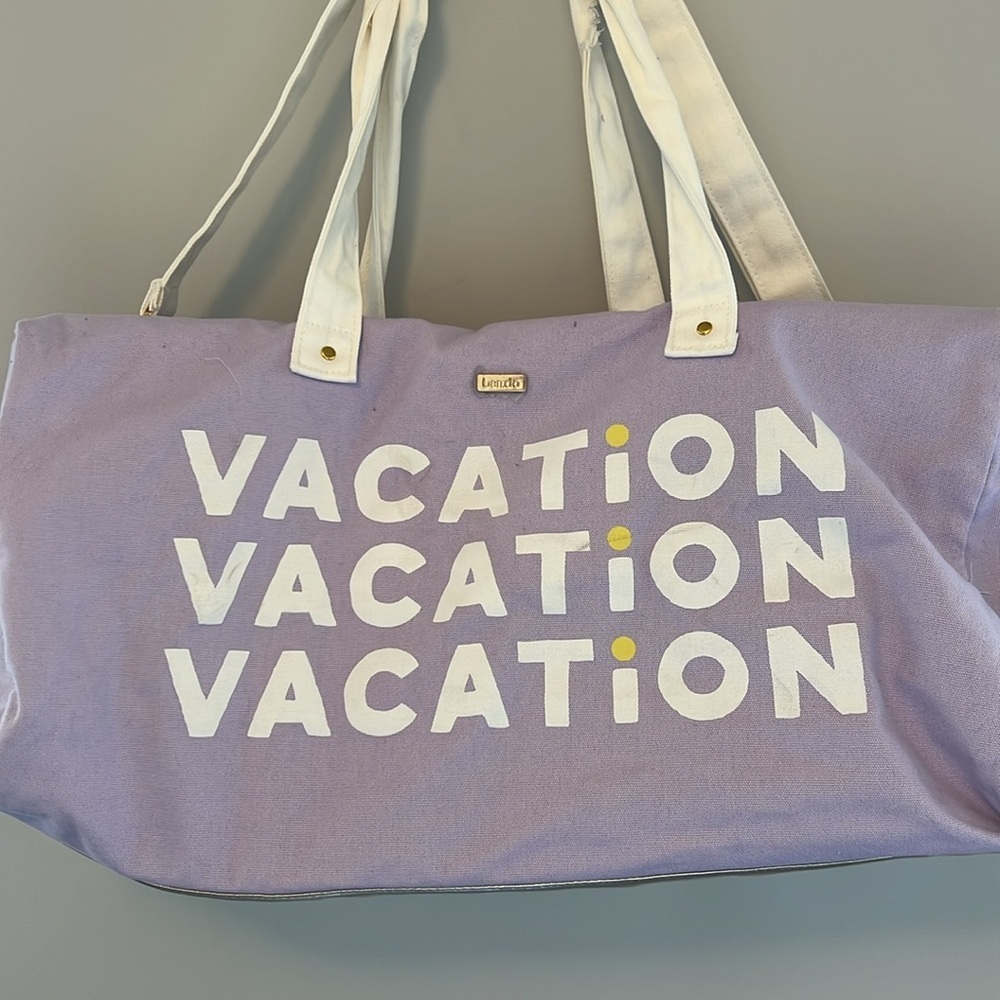 Ban.do Getaway Vacation Duffle Bag Purple Silver Canvas Weekend Bag Tote - Picture 4 of 10